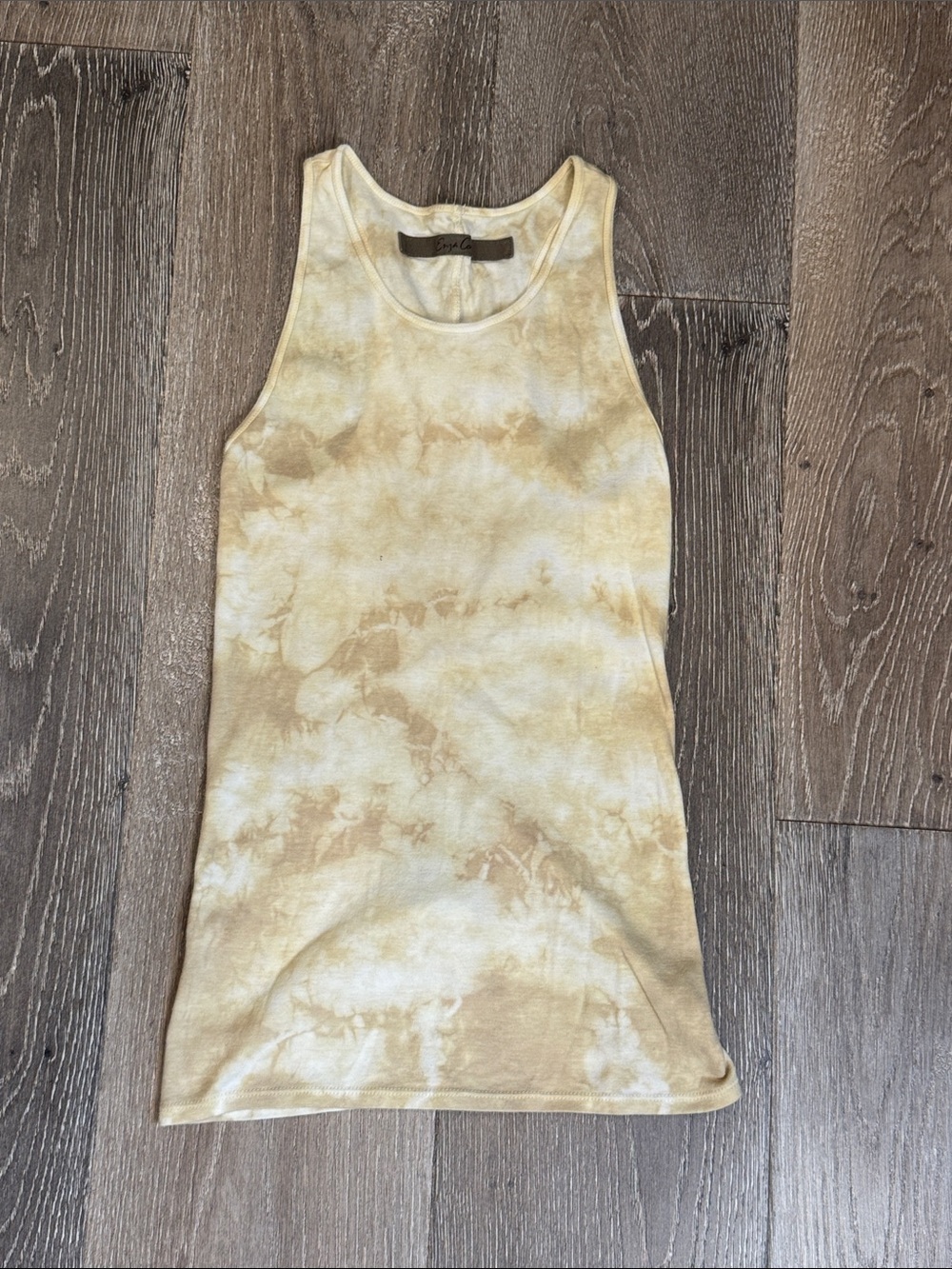 Enza Costa Cream and Light Yellow Tie-Dye Rib Tank AZ0802